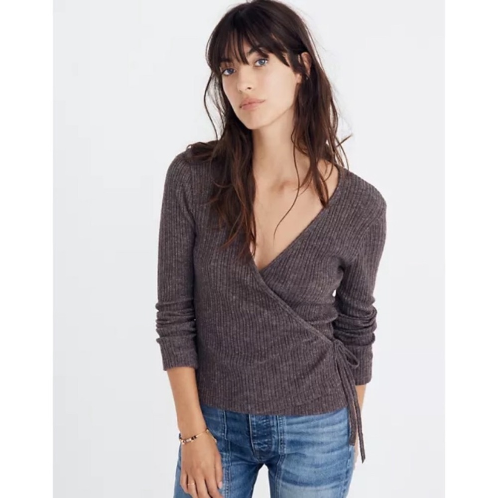 Madewell Small Ribbed Long Sleeve Gray Ballet Wrap Top Shirt Stretch
